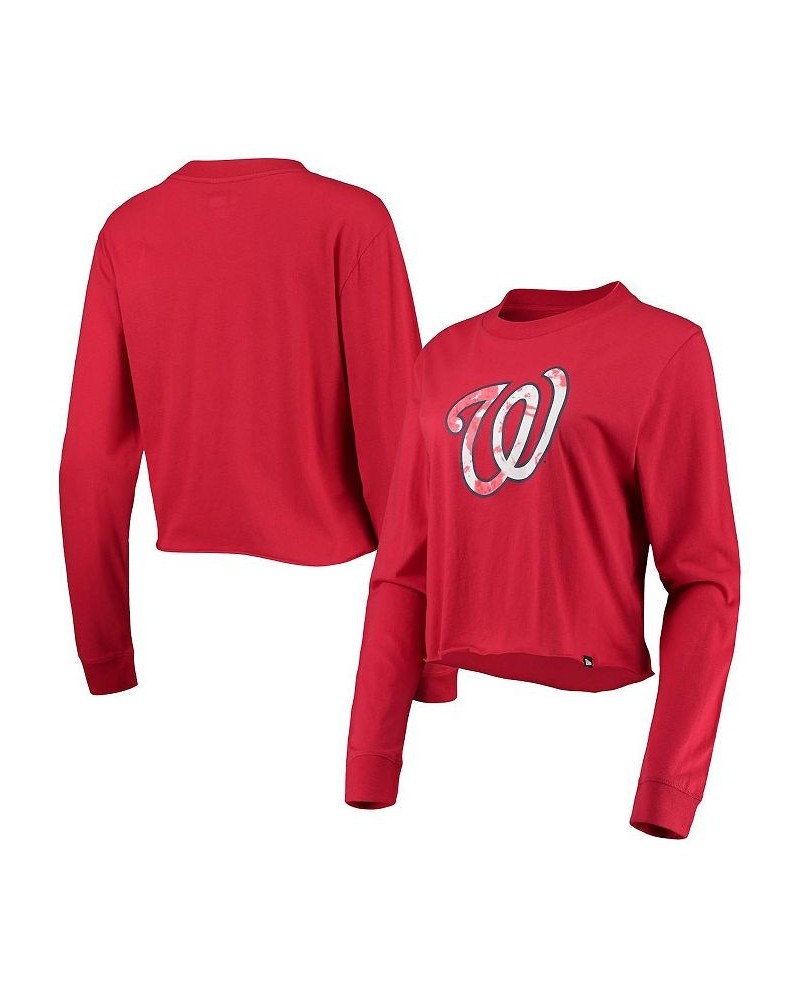 Women's Red Washington Nationals Baby Jersey Cropped Long Sleeve T-shirt Red $19.36 Tops