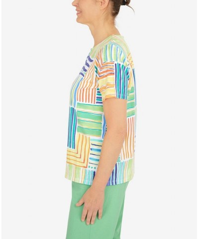 Women's Patchwork Stripe T-shirt Multi $25.80 Tops