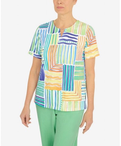 Women's Patchwork Stripe T-shirt Multi $25.80 Tops