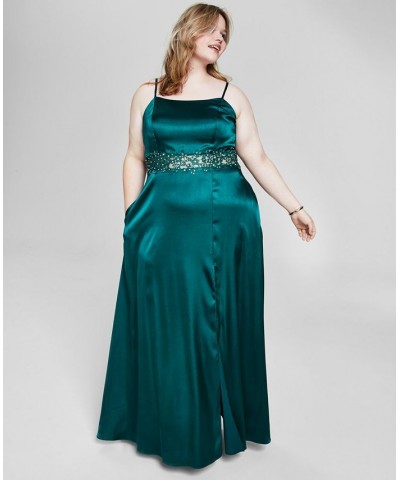 Trendy Plus Size Illusion-Waist-Appliqué Gown Hunter Green $46.32 Dresses