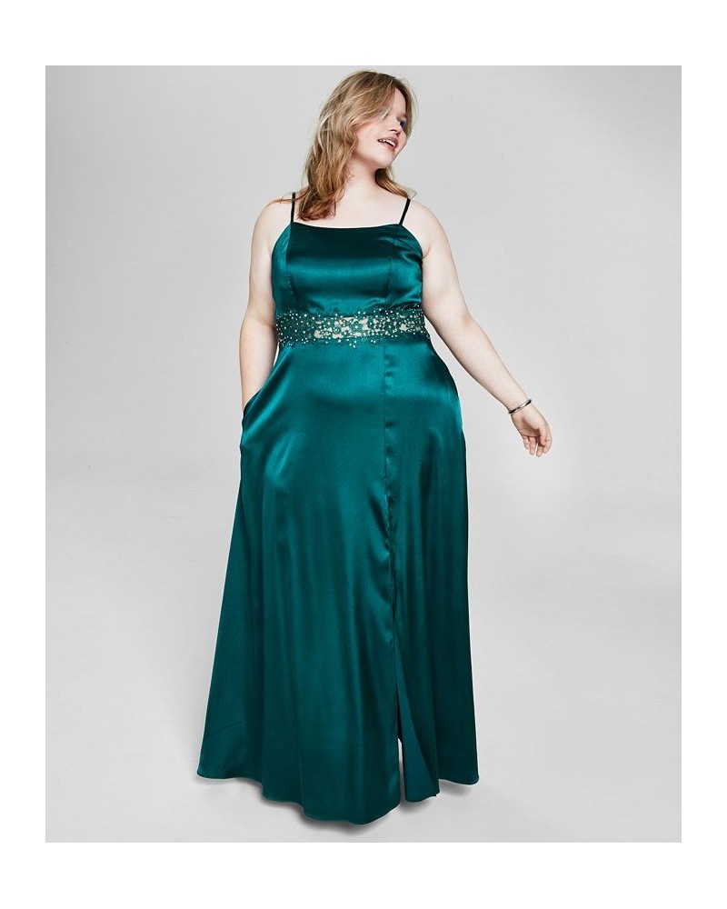 Trendy Plus Size Illusion-Waist-Appliqué Gown Hunter Green $46.32 Dresses