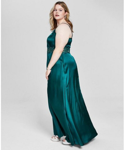 Trendy Plus Size Illusion-Waist-Appliqué Gown Hunter Green $46.32 Dresses