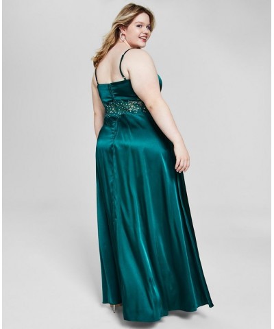 Trendy Plus Size Illusion-Waist-Appliqué Gown Hunter Green $46.32 Dresses