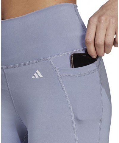 Women's Optime High-Waist 3-Stripe 7/8 Leggings Blue $19.78 Pants