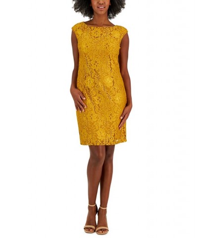 Women's Morgan Sleeveless Floral-Lace Shift Dress Yellow $30.67 Dresses