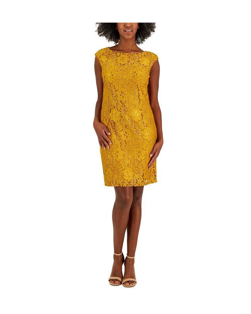 Women's Morgan Sleeveless Floral-Lace Shift Dress Yellow $30.67 Dresses