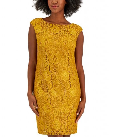 Women's Morgan Sleeveless Floral-Lace Shift Dress Yellow $30.67 Dresses