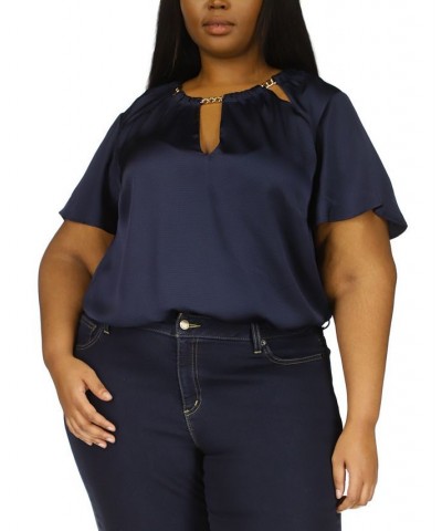 Plus Size Chain-Trim Satin Top Blue $46.25 Tops