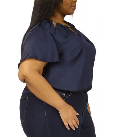 Plus Size Chain-Trim Satin Top Blue $46.25 Tops