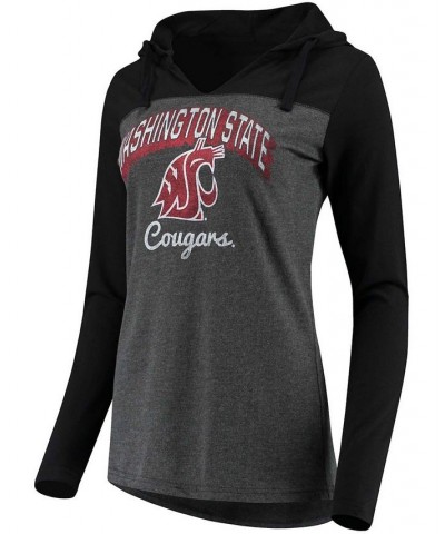 Women's Charcoal Washington State Cougars Knockout Color Block Long Sleeve V-Neck Hoodie T-shirt Charcoal $26.04 Tops