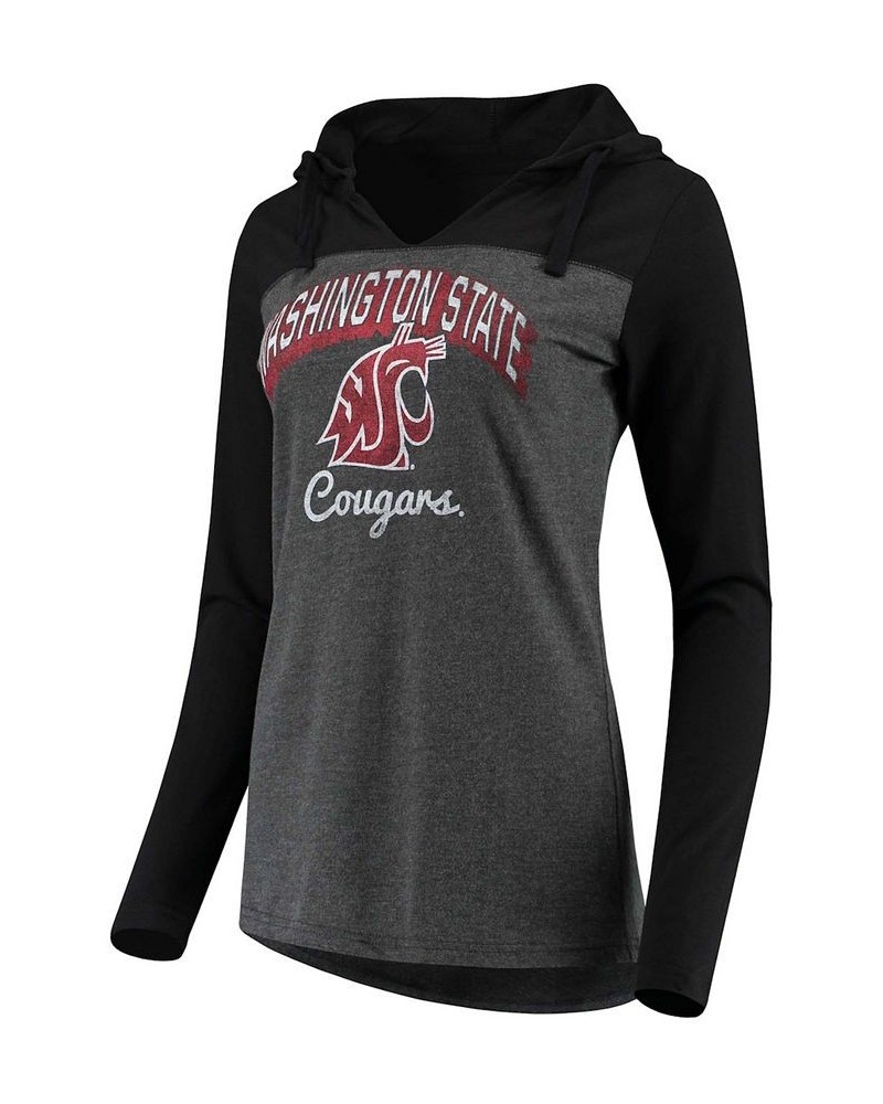 Women's Charcoal Washington State Cougars Knockout Color Block Long Sleeve V-Neck Hoodie T-shirt Charcoal $26.04 Tops