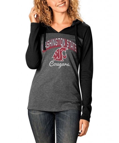 Women's Charcoal Washington State Cougars Knockout Color Block Long Sleeve V-Neck Hoodie T-shirt Charcoal $26.04 Tops