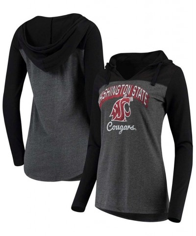 Women's Charcoal Washington State Cougars Knockout Color Block Long Sleeve V-Neck Hoodie T-shirt Charcoal $26.04 Tops