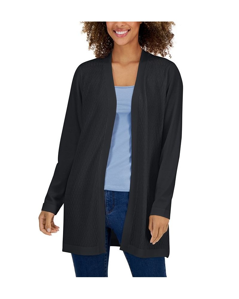 Women's Open-Front Textured Stitch Cardigan Sweater Crescendo Blue $11.92 Sweaters