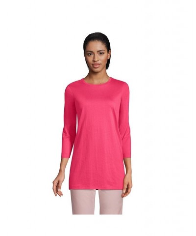 Women's Petite 3/4 Sleeve Supima Cotton Crewneck Tunic Hot pink $24.36 Tops