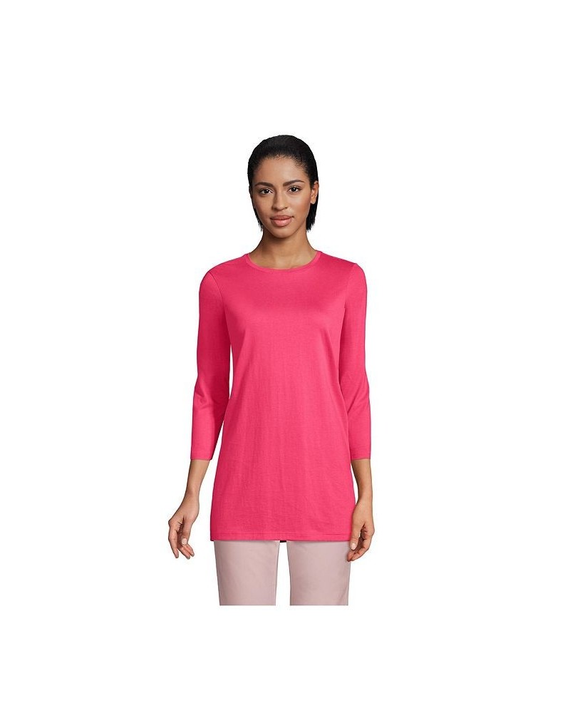 Women's Petite 3/4 Sleeve Supima Cotton Crewneck Tunic Hot pink $24.36 Tops