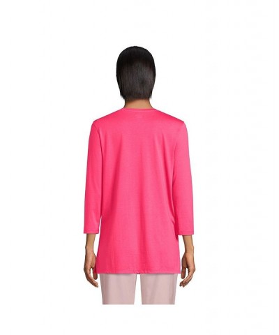 Women's Petite 3/4 Sleeve Supima Cotton Crewneck Tunic Hot pink $24.36 Tops