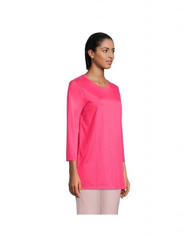 Women's Petite 3/4 Sleeve Supima Cotton Crewneck Tunic Hot pink $24.36 Tops