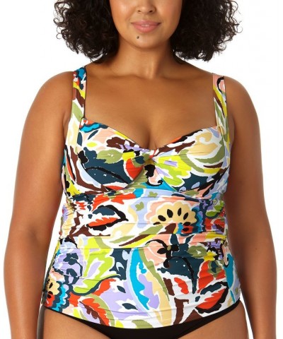 Plus Size Twisted Printed Tankini Top Paisley Multi Print $32.64 Swimsuits