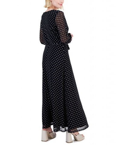 Petite Dot-Print Tie-Waist A-Line Maxi Dress Black $22.99 Dresses