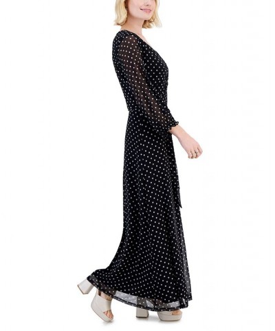 Petite Dot-Print Tie-Waist A-Line Maxi Dress Black $22.99 Dresses