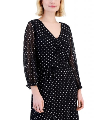 Petite Dot-Print Tie-Waist A-Line Maxi Dress Black $22.99 Dresses