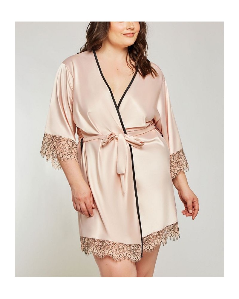 Plus Size Eyelash Flower Lace Wrap Robe Lingerie Online Only Blush $36.49 Lingerie