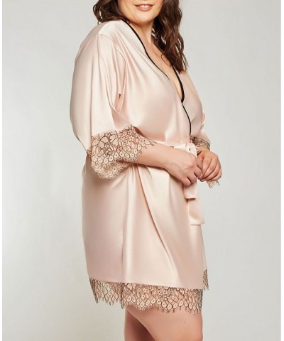 Plus Size Eyelash Flower Lace Wrap Robe Lingerie Online Only Blush $36.49 Lingerie