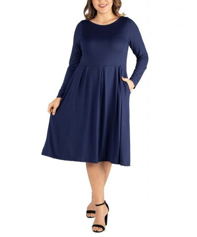 Women's Plus Size Fit and Flare Midi Dress Navy $19.13 Dresses