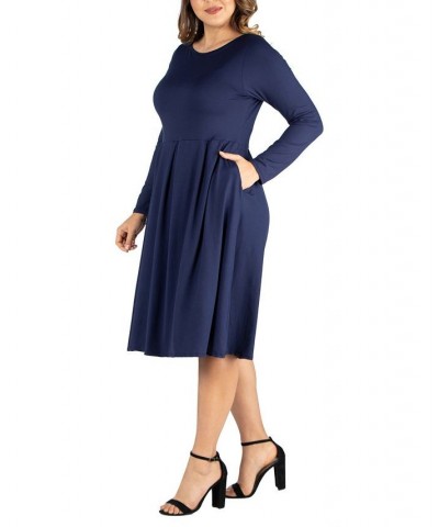 Women's Plus Size Fit and Flare Midi Dress Navy $19.13 Dresses