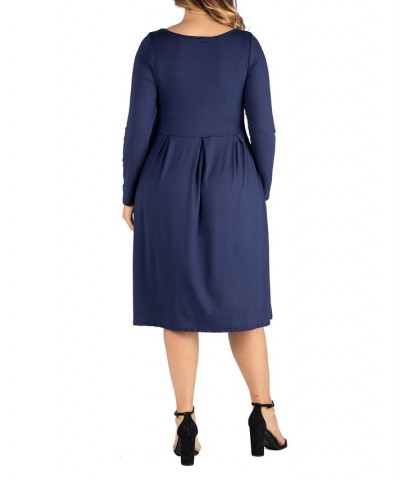 Women's Plus Size Fit and Flare Midi Dress Navy $19.13 Dresses