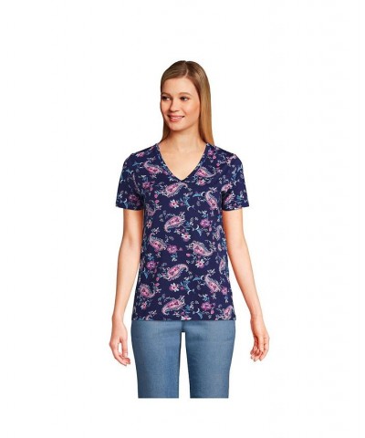 Women's Relaxed Supima Cotton Short Sleeve V-Neck T-Shirt Blue $26.97 Tops