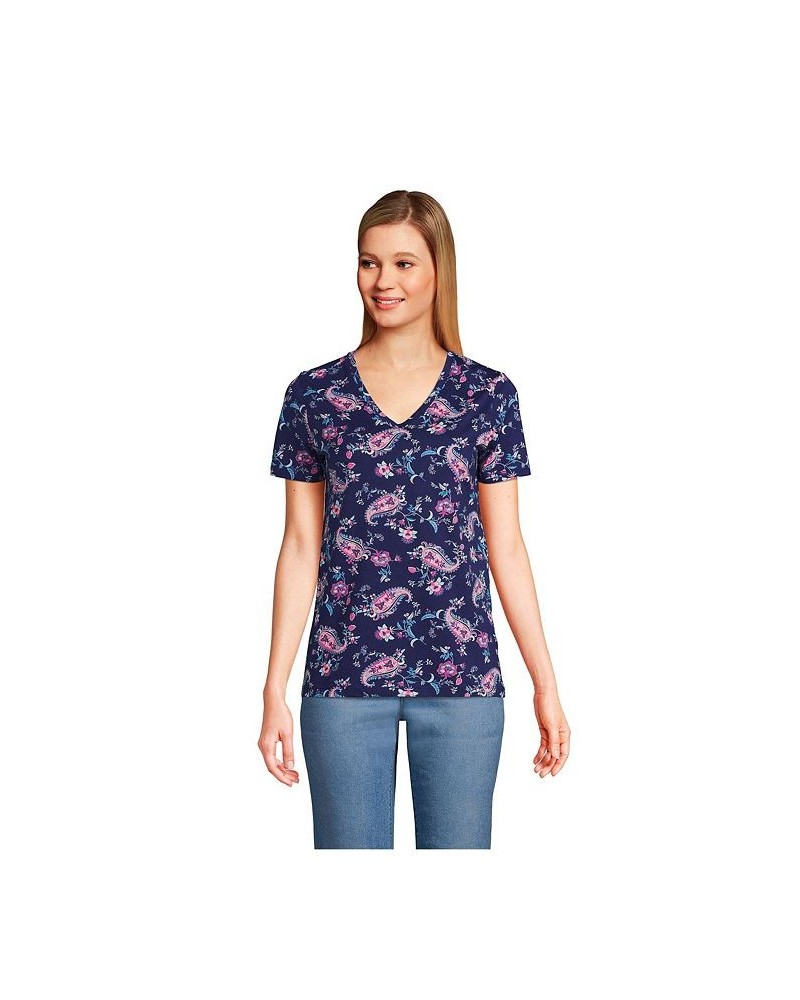 Women's Relaxed Supima Cotton Short Sleeve V-Neck T-Shirt Blue $26.97 Tops