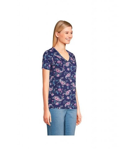 Women's Relaxed Supima Cotton Short Sleeve V-Neck T-Shirt Blue $26.97 Tops