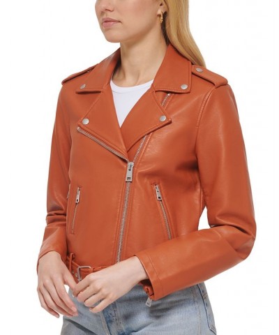 Women's Faux-Leather Moto Jacket Brown $30.12 Jackets