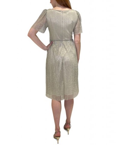 Pleated Metallic Dress Champagne Gold $70.98 Dresses