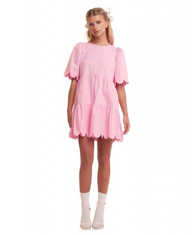 Women's Scallop Detail Mini Dress Pink $34.00 Dresses