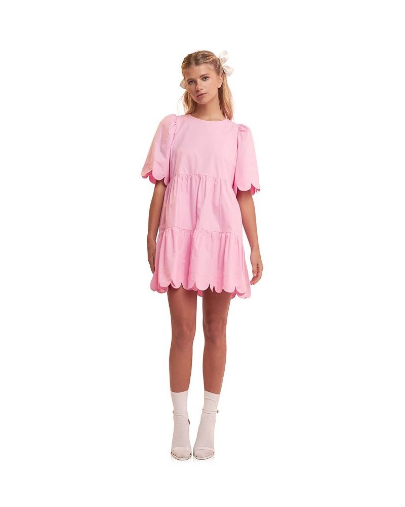 Women's Scallop Detail Mini Dress Pink $34.00 Dresses