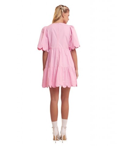 Women's Scallop Detail Mini Dress Pink $34.00 Dresses