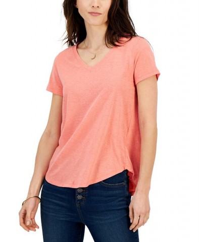 Women's V-Neck Perfect Short-Sleeve Top Red $10.79 Tops