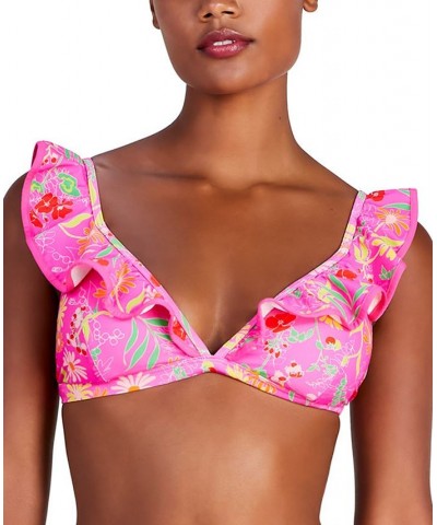 Women's Ruffled-V-Neck Bikini Top Pink Flash $46.20 Swimsuits