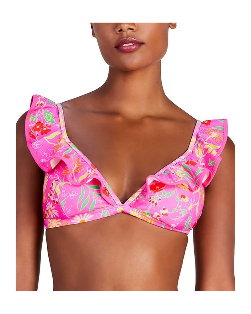 Women's Ruffled-V-Neck Bikini Top Pink Flash $46.20 Swimsuits