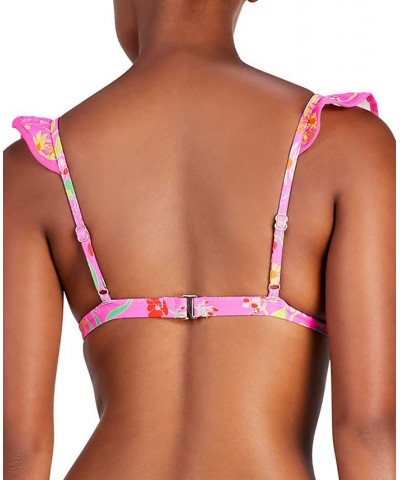 Women's Ruffled-V-Neck Bikini Top Pink Flash $46.20 Swimsuits