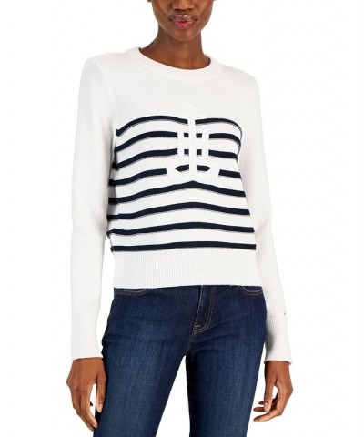 Women's Cotton Anchor Sweater Bright White/ Sky Captain $28.36 Sweaters