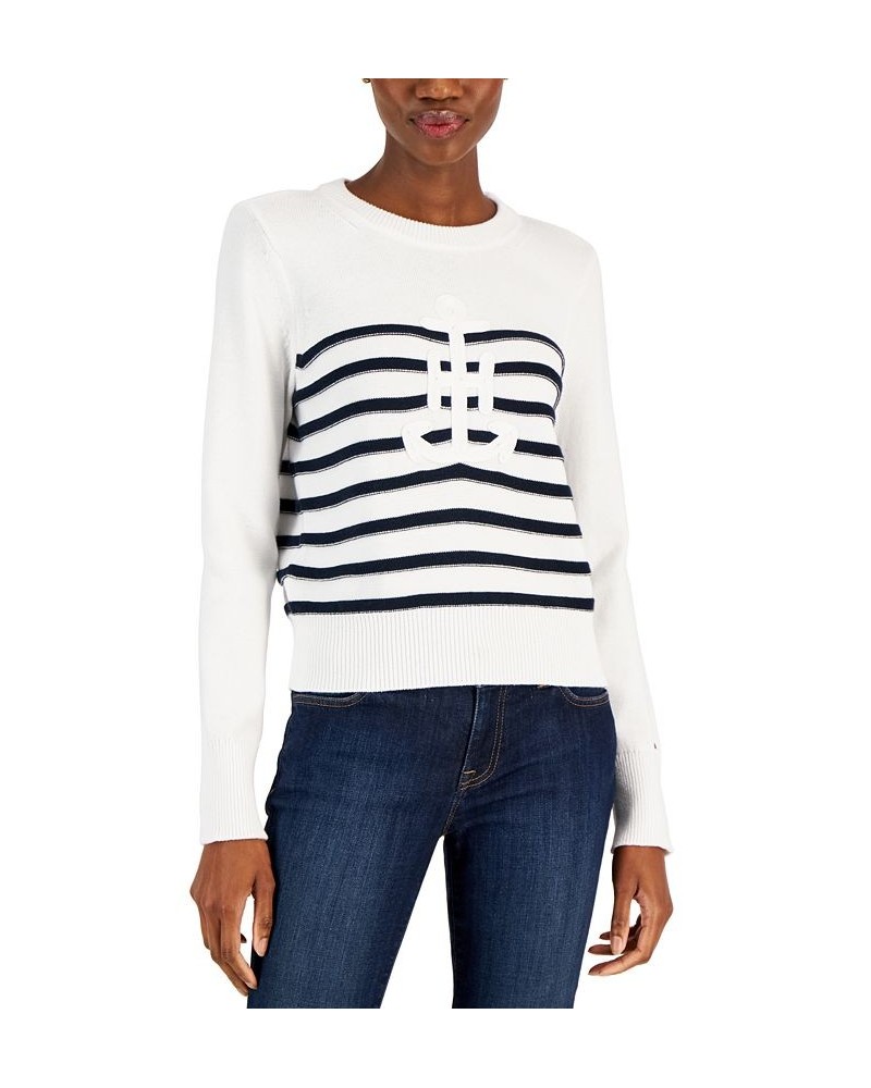 Women's Cotton Anchor Sweater Bright White/ Sky Captain $28.36 Sweaters