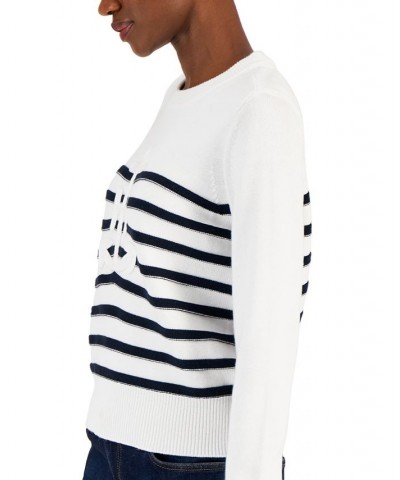 Women's Cotton Anchor Sweater Bright White/ Sky Captain $28.36 Sweaters