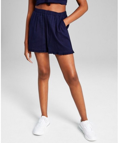Women's High-Rise Pull-On Scalloped Shorts Blue $12.76 Shorts