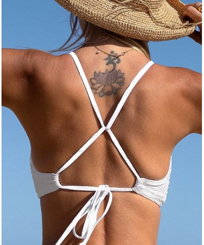 Women's Bikini Top Swimsuit Crisscross Tied Back Bathing Suit White $19.71 Swimsuits