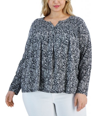 Plus Size Split-Neck Long-Sleeve Top Black $13.41 Tops