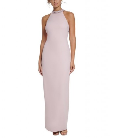 Women's Sequin-Embellished Halter Column Gown Rose $89.44 Dresses